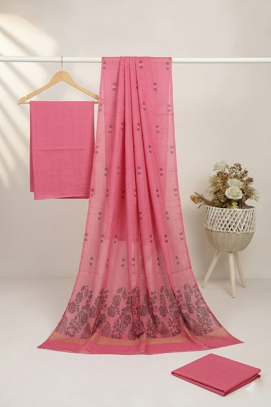 Lawn 3 piece with light weight Jacquard shawl  pink aw