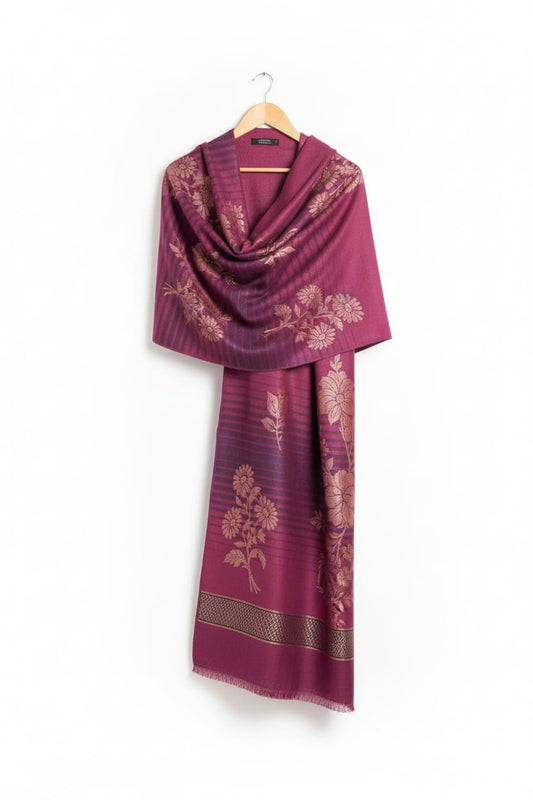 3 piece winter wool  jacquard    Shawl with   Zariline  Marina shirt and Trouser    (pnk)