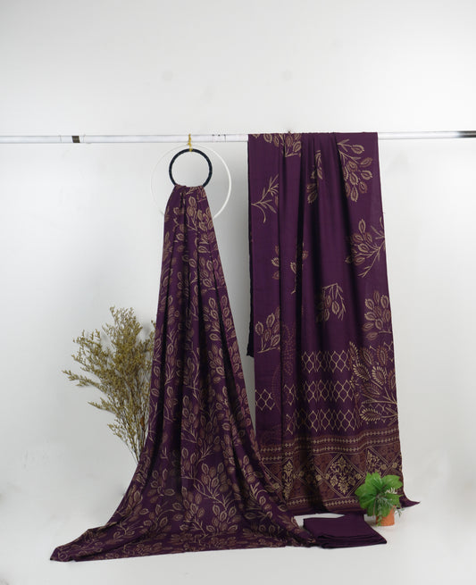 3Piece - Dhanak Lakhani Print  Suit Classic (Purple)