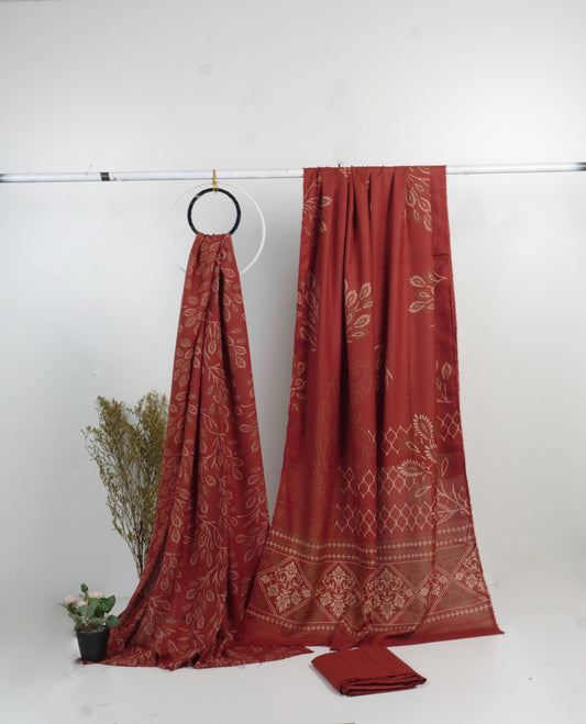 3Piece - Dhanak Lakhani Print  Suit Classic (Rust)