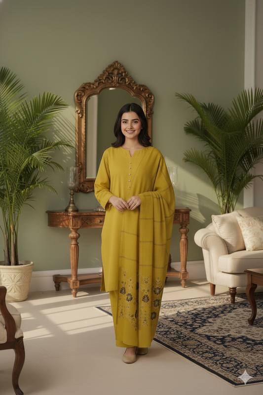 Lawn 3 piece with light weight Jacquard shawl    BSL27