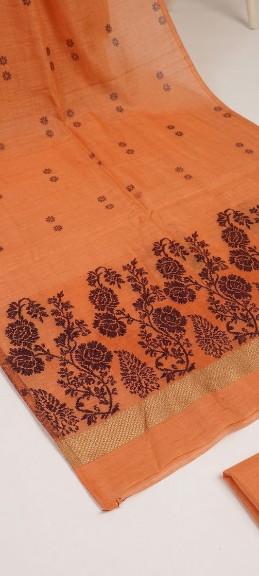 Lawn 3 piece with light weight Jacquard shawl  peach