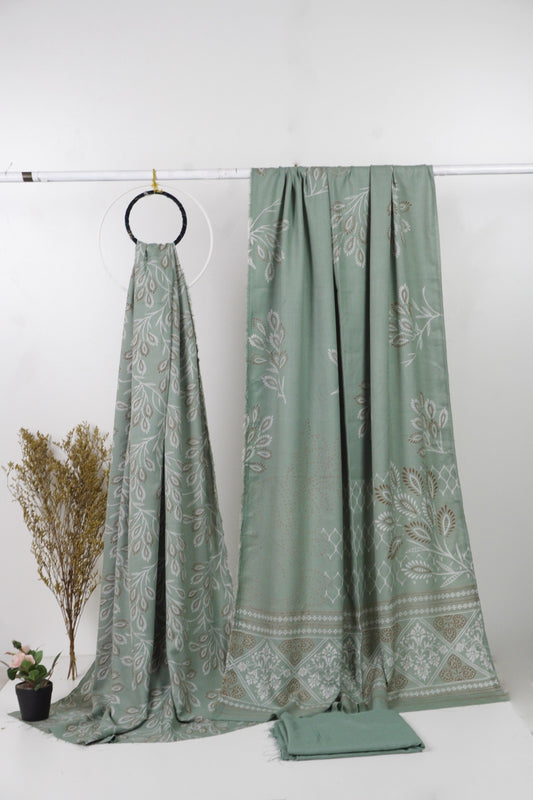 3Piece - Dhanak Lakhani Print  Suit Classic (Pista)
