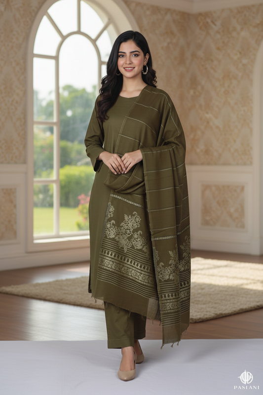 Lawn 3 piece with light weight Jacquard shawl      BSLB4