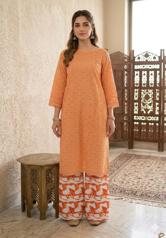 Unstithed Chicken booring shirt with printed trouser  orange 3   D26