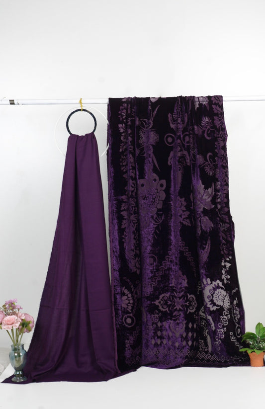 3 piece winter Palachi Shawl with Moon light  Marina shirt and trousee (purple 2) FD2