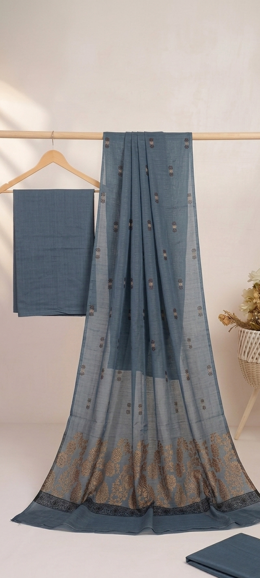 Lawn 3 piece with light weight Jacquard shawl  grey aw