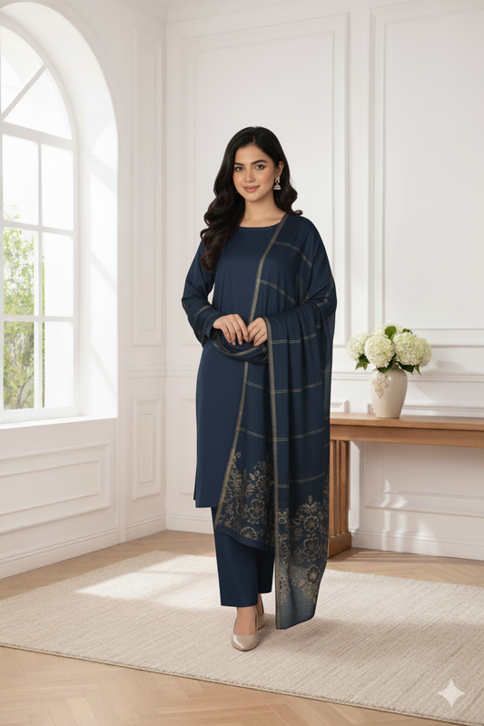 Lawn 3 piece with light weight Jacquard shawl    BSLa3