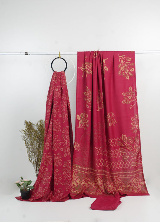 3Piece - Dhanak Lakhani Print  Suit Classic (Red )