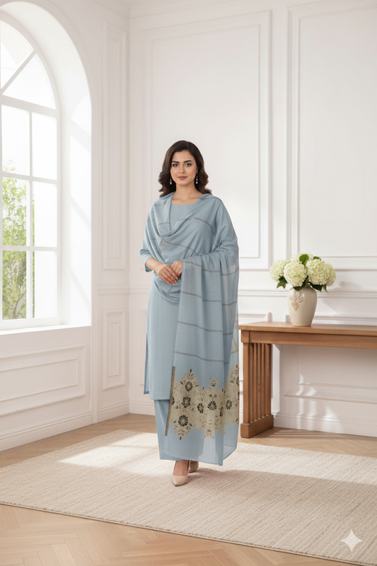 Lawn 3 piece with light weight Jacquard shawl light grey BSL28