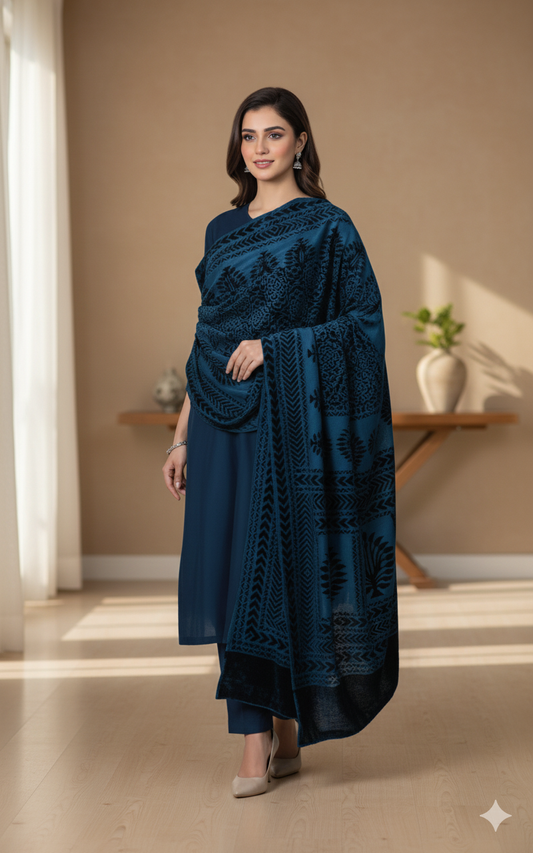 3 piece winter Palachi Shawl with  plain   Marina  shirt & Trouser (zink  ) CD