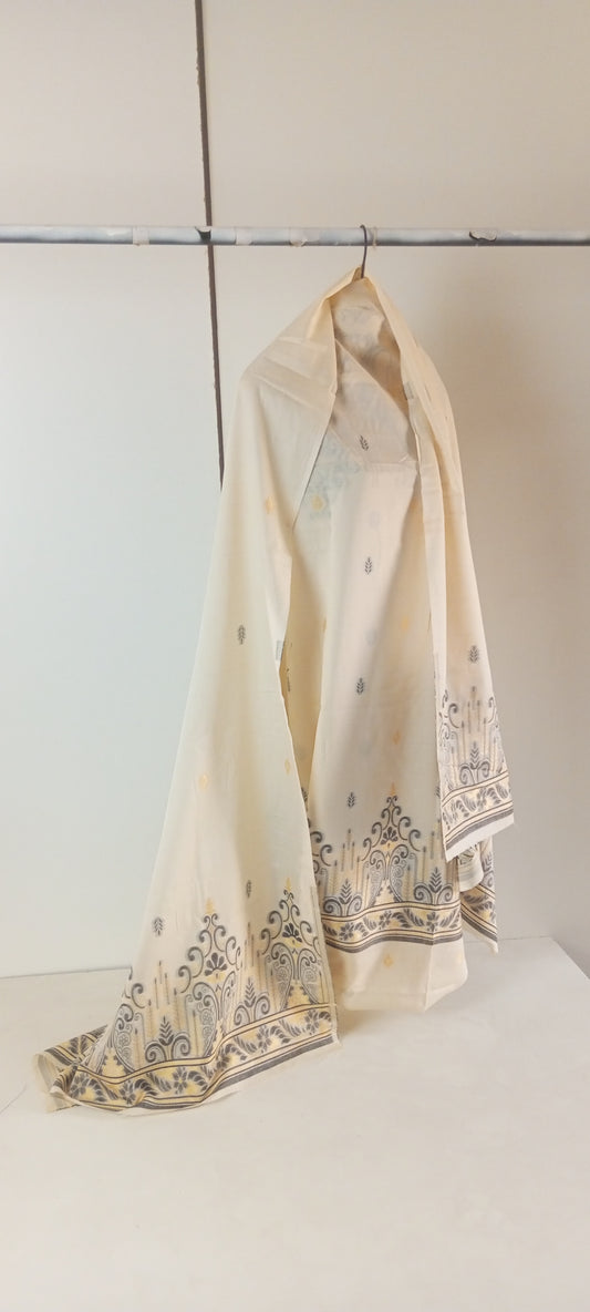 Lawn 3 piece with light weight Jacquard shawl  W.black