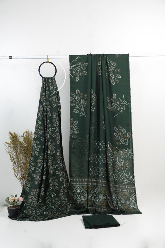 3Piece - Dhanak Lakhani Print  Suit Classic (green )