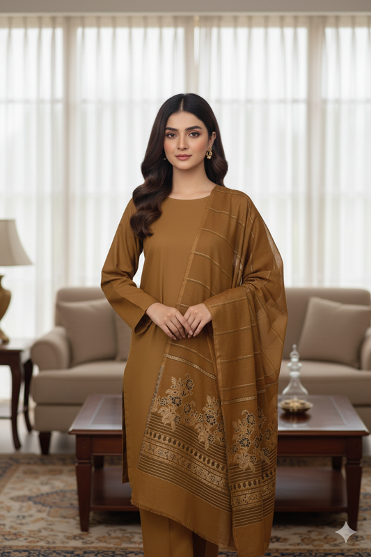 Lawn 3 piece with light weight Jacquard shawl      BSLB2