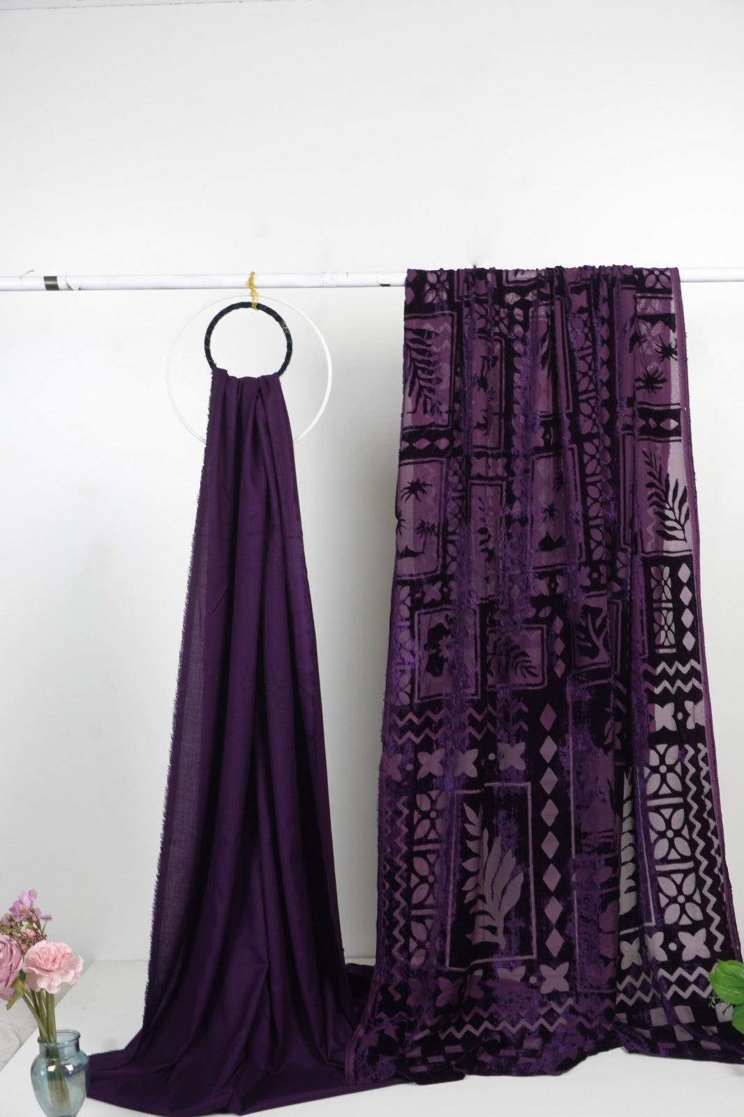 3 piece winter Palachi Shawl with plain dhanak   Marina shirt and trouser (purple  ) LD