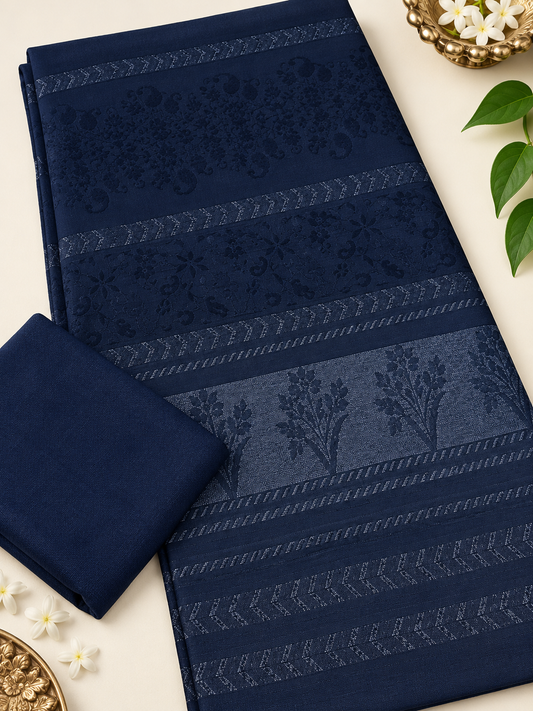 3PC MARINA VELVET SHAWL WITH ZARILINE SHIRT TROUSER (navy blue  )
