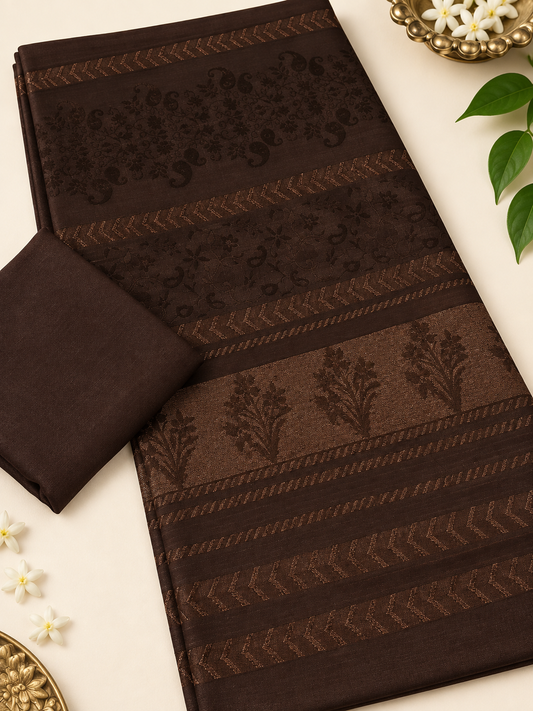 3PC MARINA VELVET SHAWL WITH ZARILINE SHIRT TROUSER (chocolate brown  )