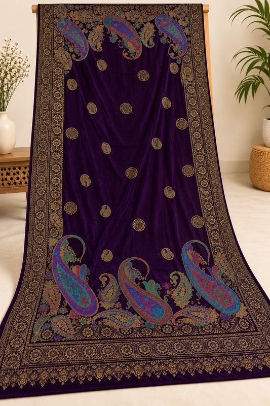 Premium Velvet Printed Shawl ( Purple )