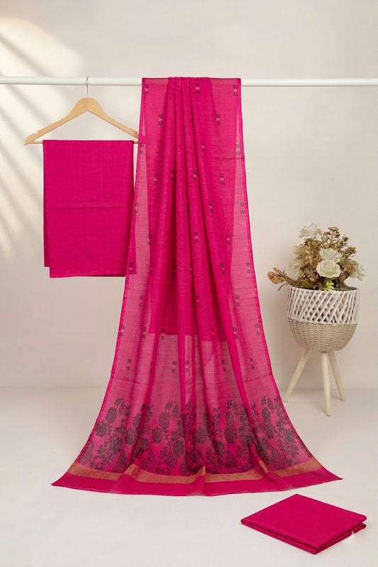 Lawn 3 piece with light weight Jacquard shawl shooking pink aw