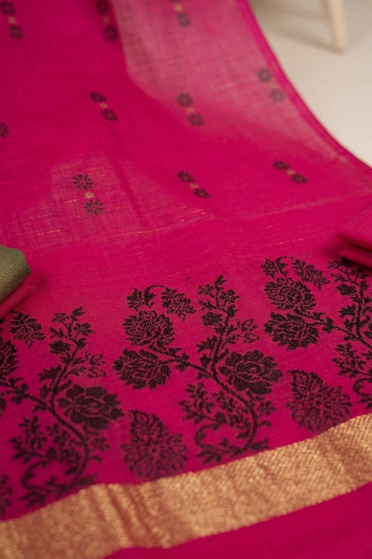 Lawn 3 piece with light weight Jacquard shawl shooking pink aw