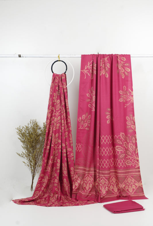 3Piece - Dhanak Lakhani Print  Suit Classic (shooking pink  )