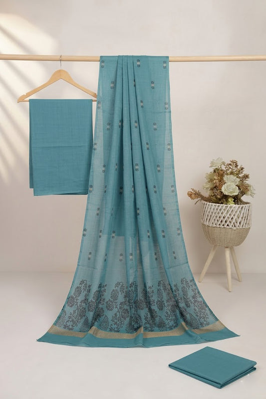 Lawn 3 piece with light weight Jacquard shawl  sky  aw
