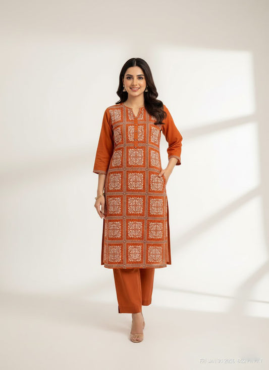 Breeze Embroided  lawn 2 piece rust