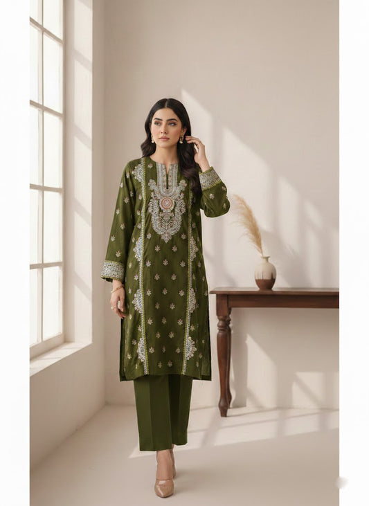 Breeze Embroided  lawn 2 piece MEHNDI