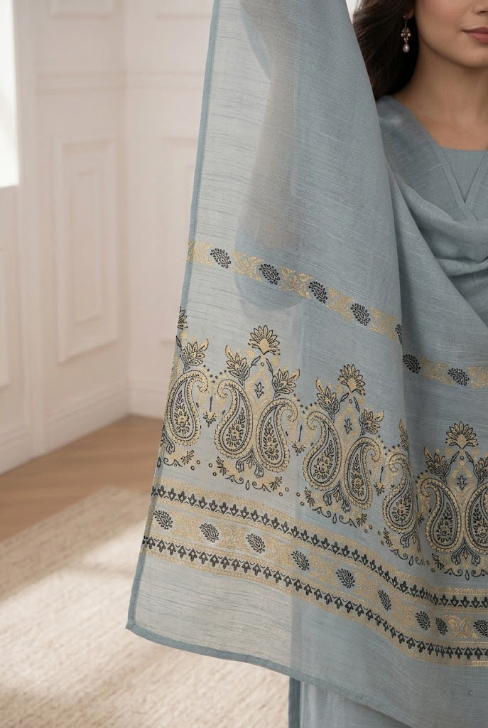 Lawn 3 piece with light weight Jacquard shawl light grey BSL28