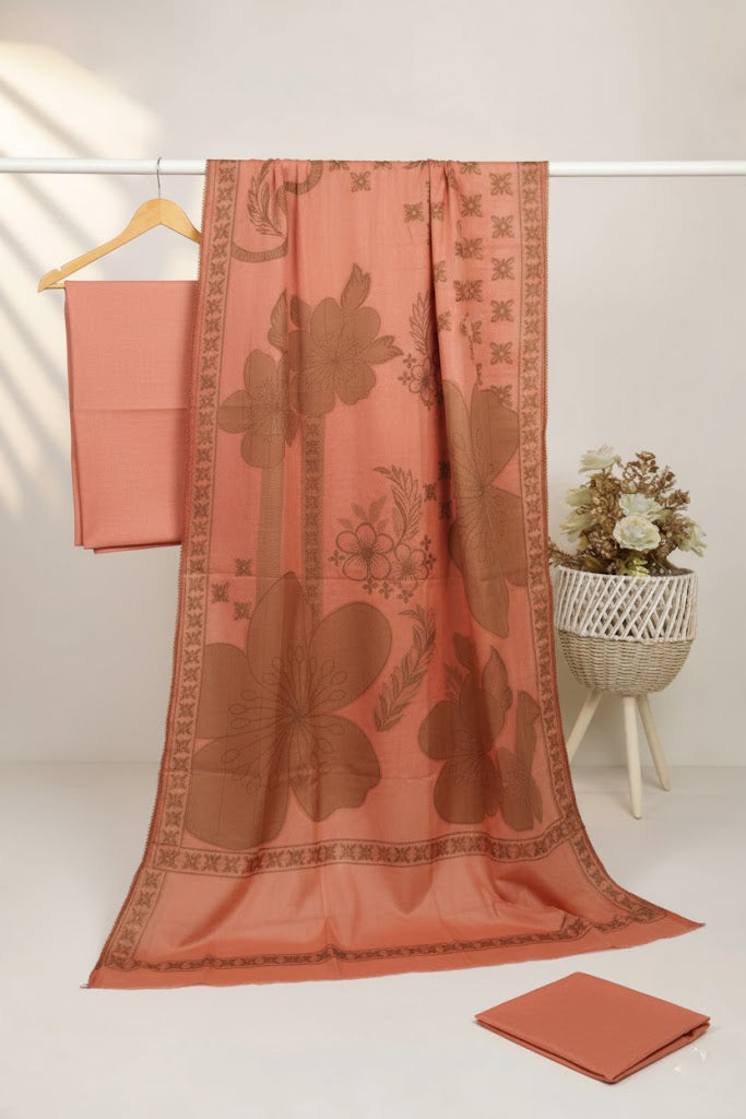 Lawn 3 piece with light weight Jacquard shawl   pink (f.s)