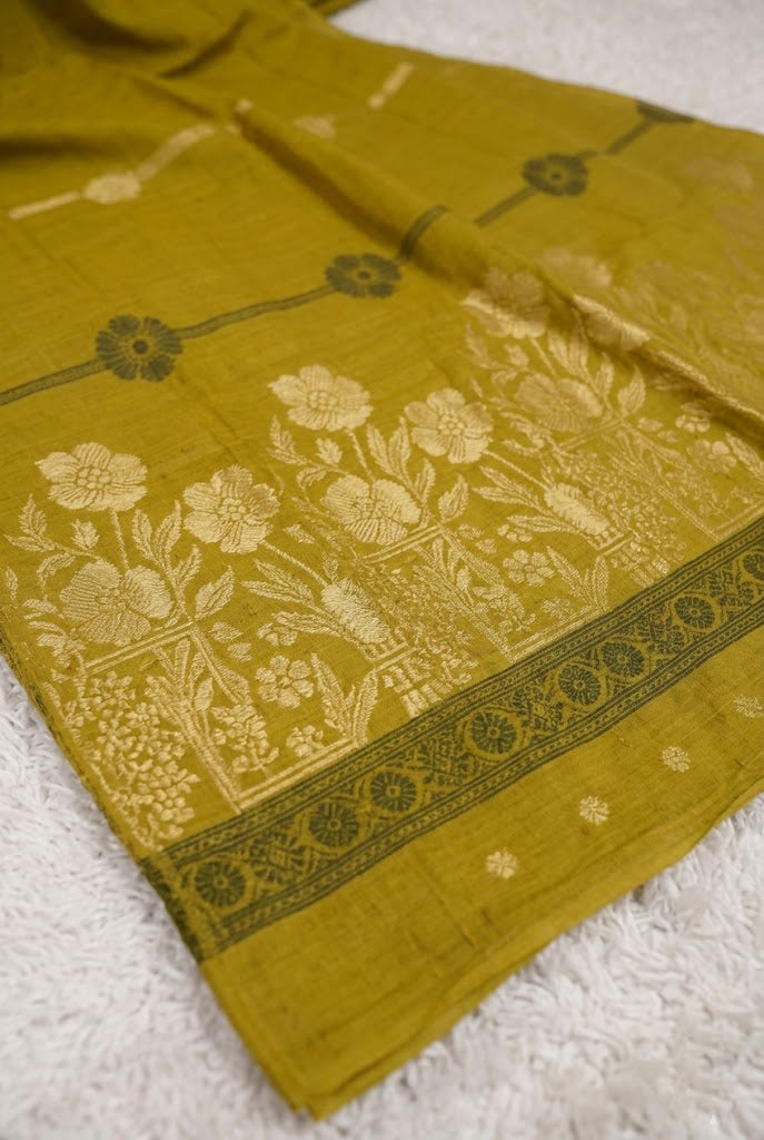 Lawn 3 piece with light weight Jacquard shawl  olive-gold.