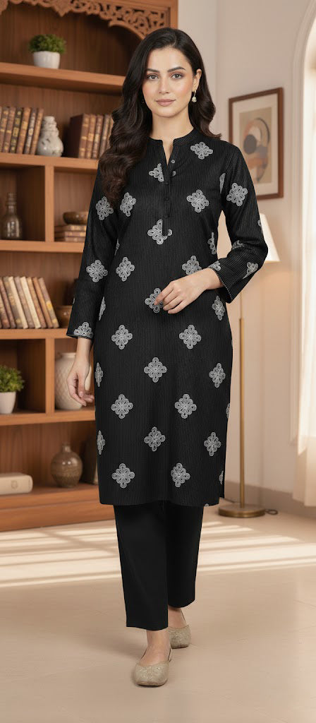 Rangooli lawn cotton  Embroided 2 piece black