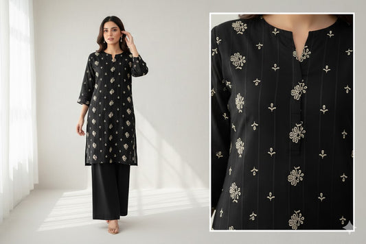 Lawn 2 piece embroidered boti needle work black EB5