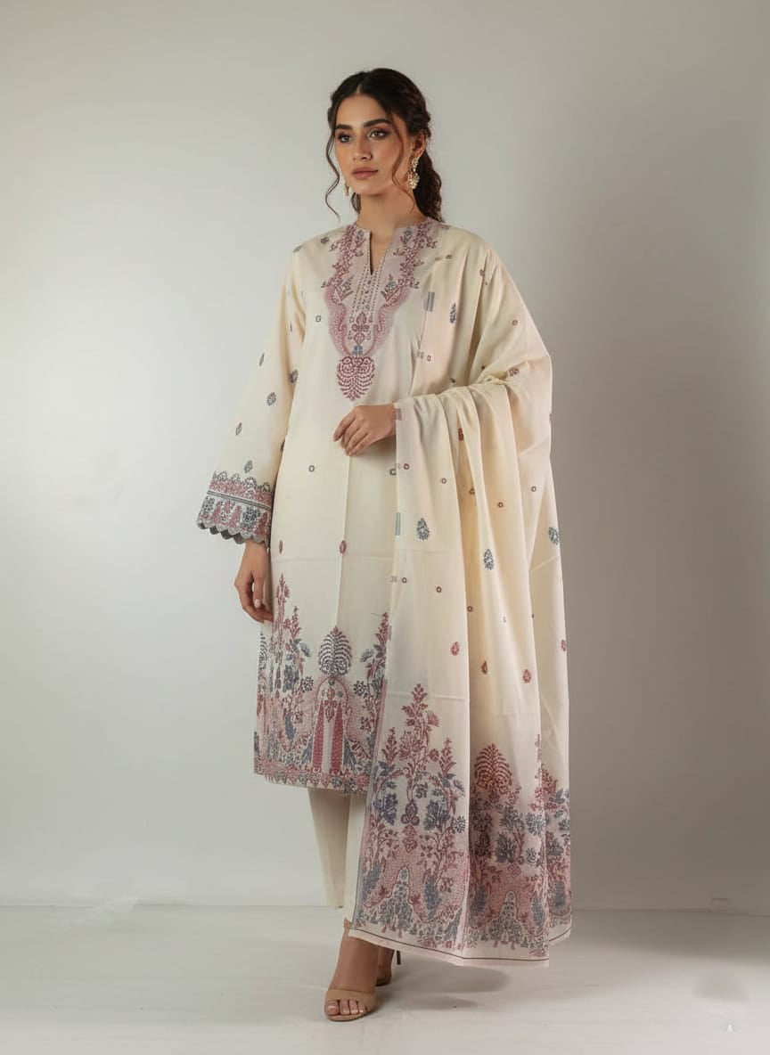 Lawn 3 piece with light weight Jacquard shawl DN4 W.mahroon