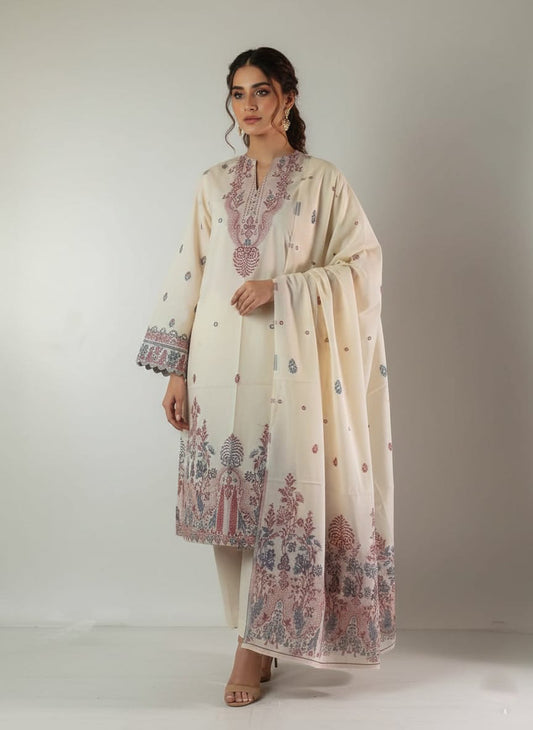 Lawn 3 piece with light weight Jacquard shawl DN4 W.mahroon