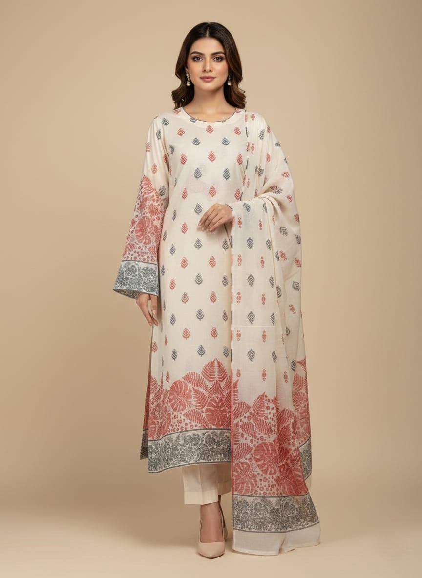 Lawn 3 piece with light weight Jacquard shawl W.RD