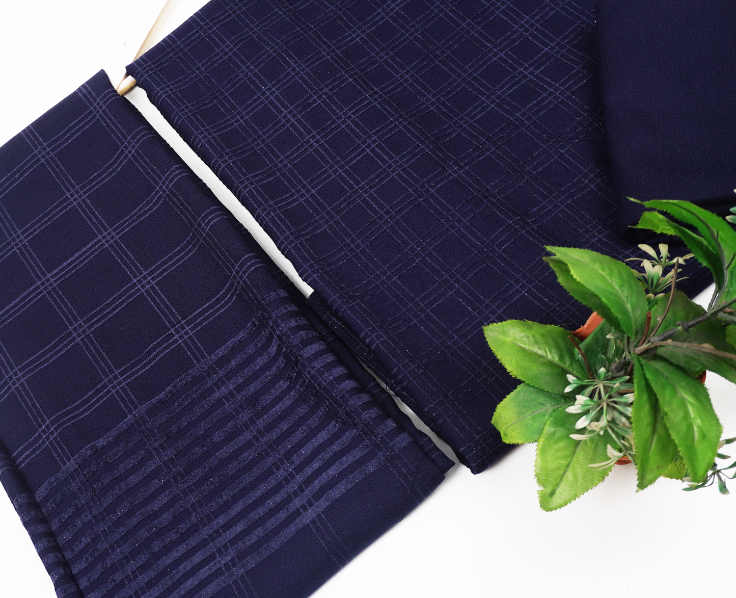 ALPINE ZARI VELVET MARINA DHANK 3PC CHECK VELVET (BLUE)