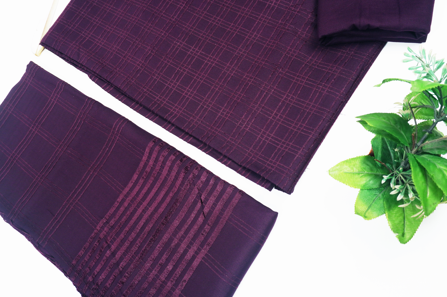 ALPINE ZARI VELVET MARINA DHANK 3PC CHECK VELVET (PURPLE  )