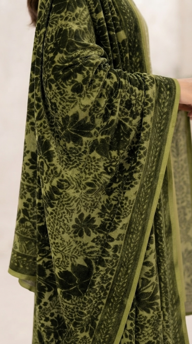 3 piece winter Palachi Shawl with Plain  Marina shirt and trouser (green)