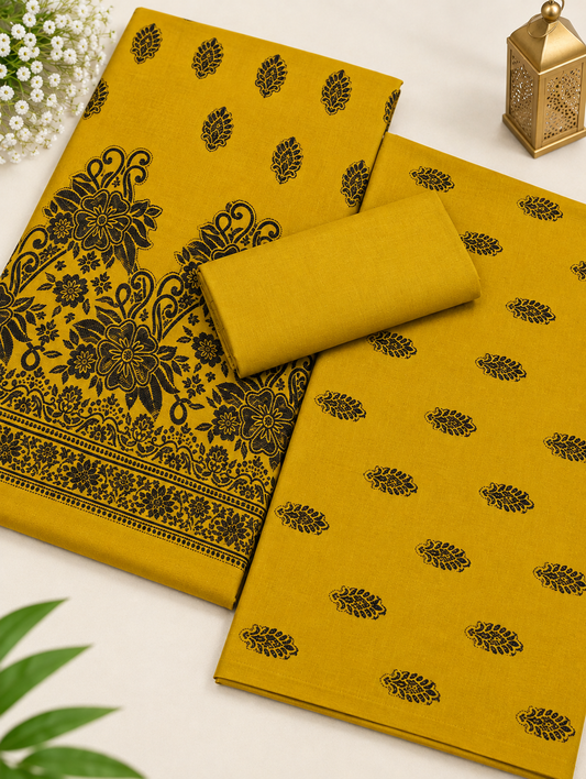 3PC MARINA MOTIF BROSHA VERY SOFT PREMIUM QUALITY WINTER COLLECTION (YELLOW MUSTURD  1.1 )