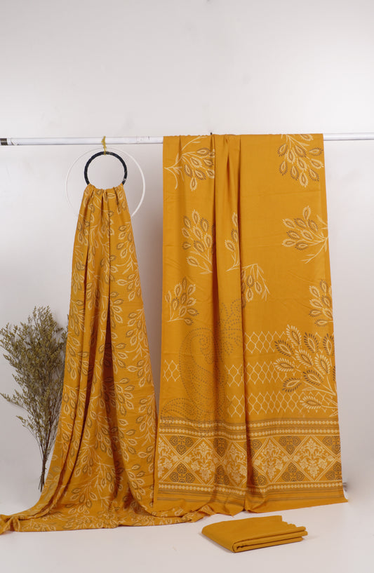 3Piece - Dhanak Lakhani Print  Suit Classic ( yellow )