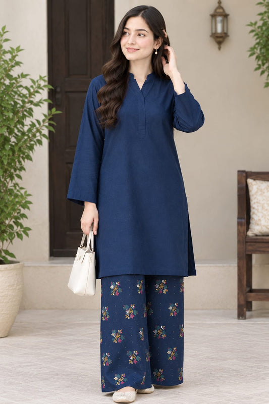 2 piece winter lakhani dhanak marina  plian shirt with printed trouser  ( ZINC)