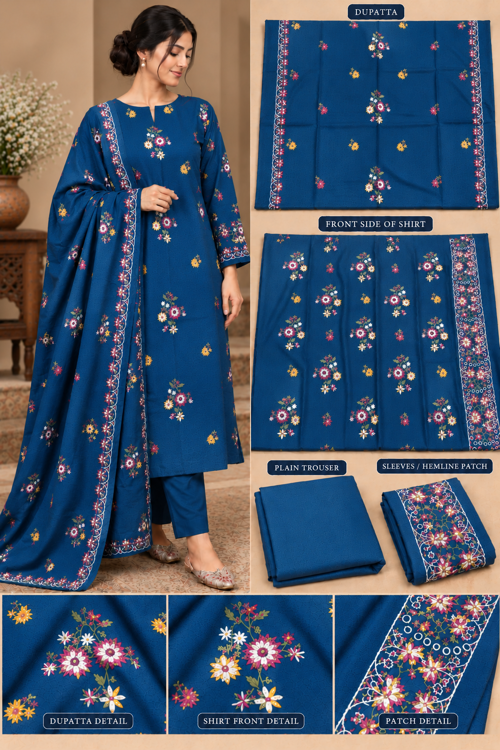 Premium Winter Dhanak Marina Embroidered 3 Piece Unstitched Suit -zink     (EMB07)
