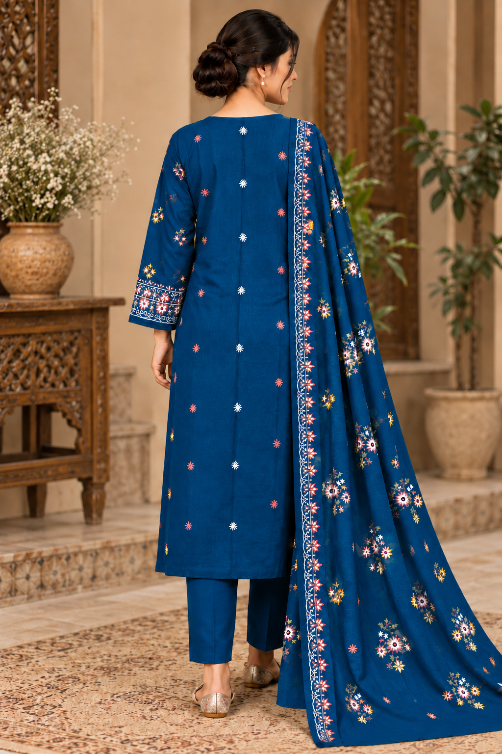 Premium Winter Dhanak Marina Embroidered 3 Piece Unstitched Suit -zink     (EMB07)