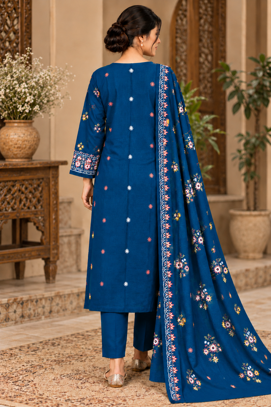 Premium Winter Dhanak Marina Embroidered 3 Piece Unstitched Suit -zink     (EMB07)