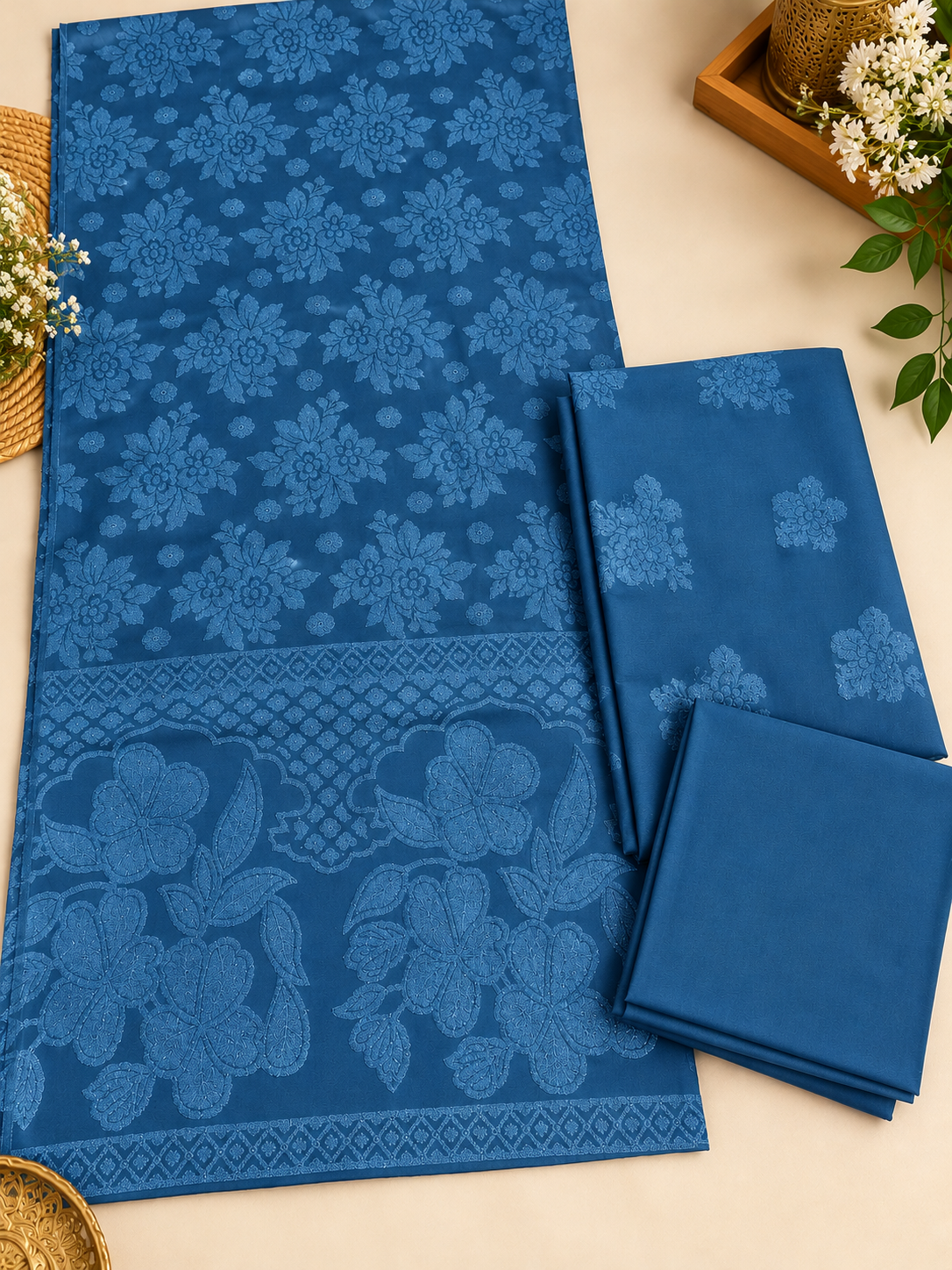 3PC MARINA ZARI VELVET MOTIVE SOFT PREMIUM QUALITY WINTER COLLECTION ( zinc )