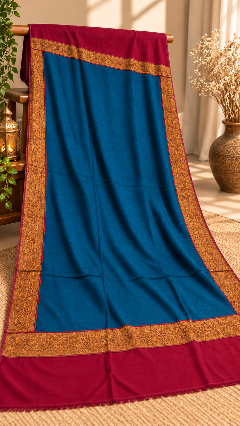 Jacquard Patchwork Maroon Border Shawl for Women ( Zinc )