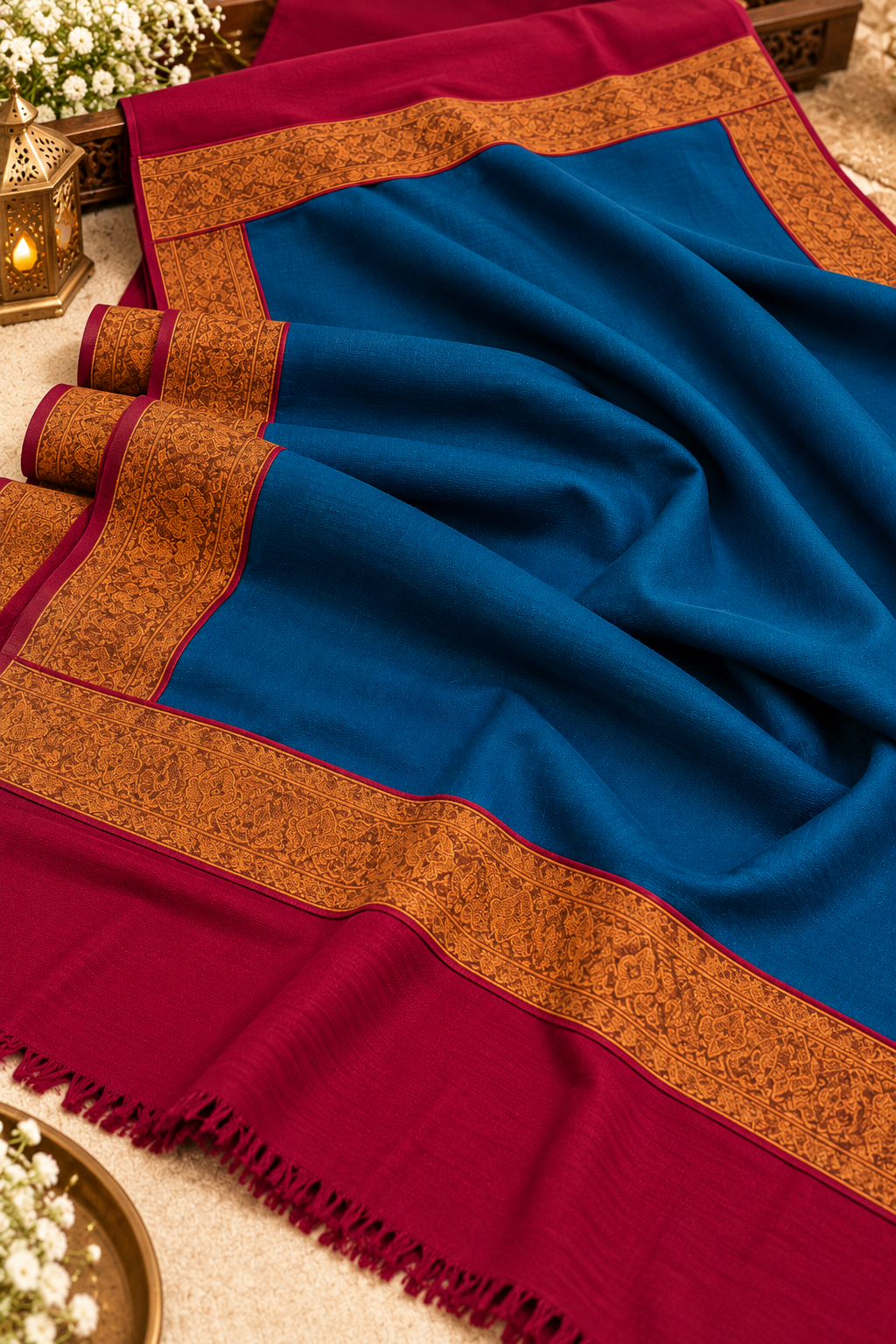 Jacquard Patchwork Maroon Border Shawl for Women ( Zinc )