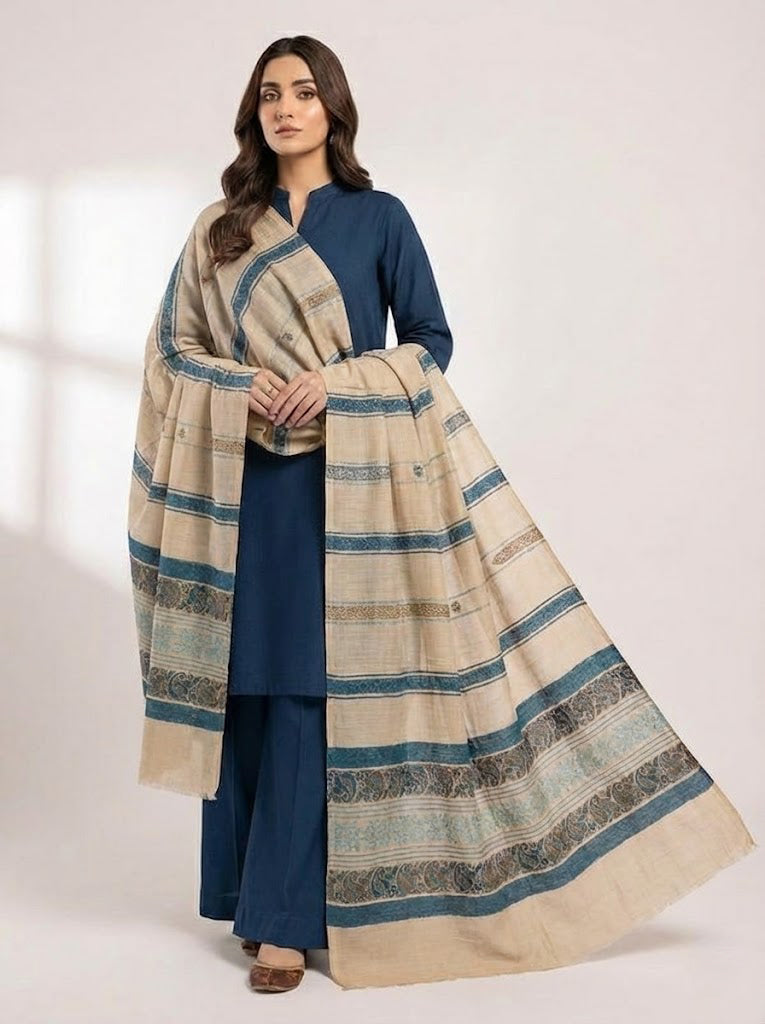 3 piece winter pashmina    Shawl with plain zari line Dhanak  Marina(  zink B)